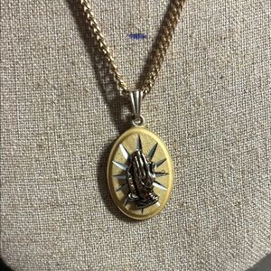Gold and Silver Praying Hands Pendant Necklace‎